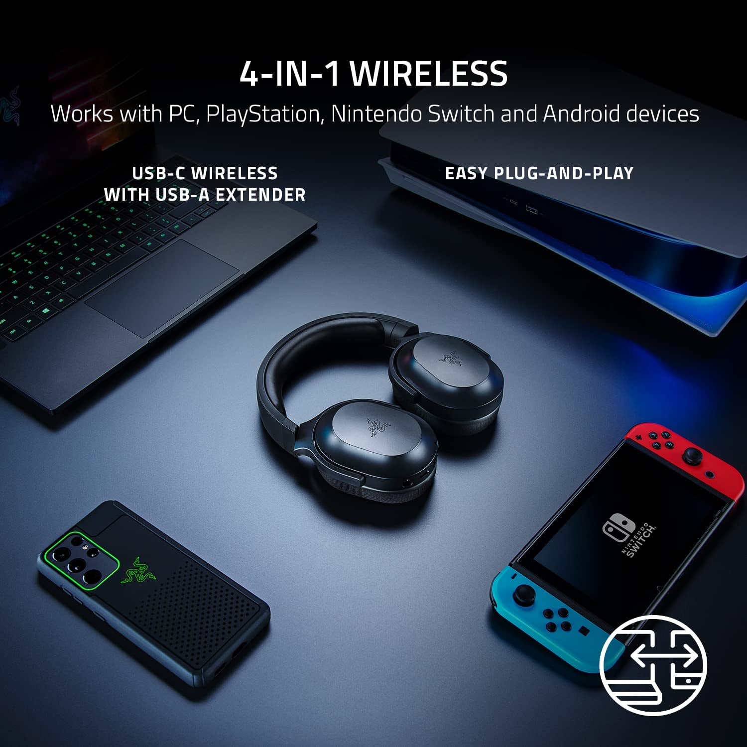 Barracuda X Wireless Multi-Platform Gaming and Mobile Headset: 250G Ergonomic Design - Detachable Hyperclear Mic - 20Hrs Battery Life - Compatible W/Pc, PS5, Switch, & Android - Black