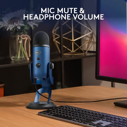 Yeti USB Mic for Recording and Streaming on PC and Mac,  VO!CE Effects, 4 Pickup Patterns, Headphone Output and Volume Control, Adjustable Stand, Plug and Play – Midnight